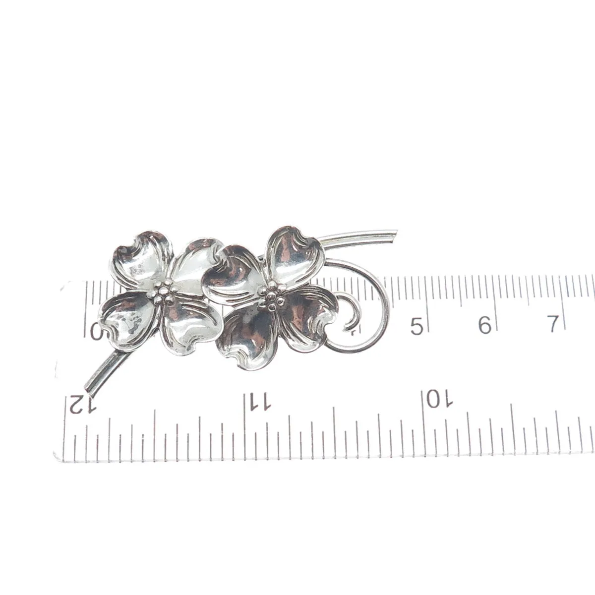 BEAU 925 Sterling Silver Antique Art Deco Dogwood Flower Pin Brooch