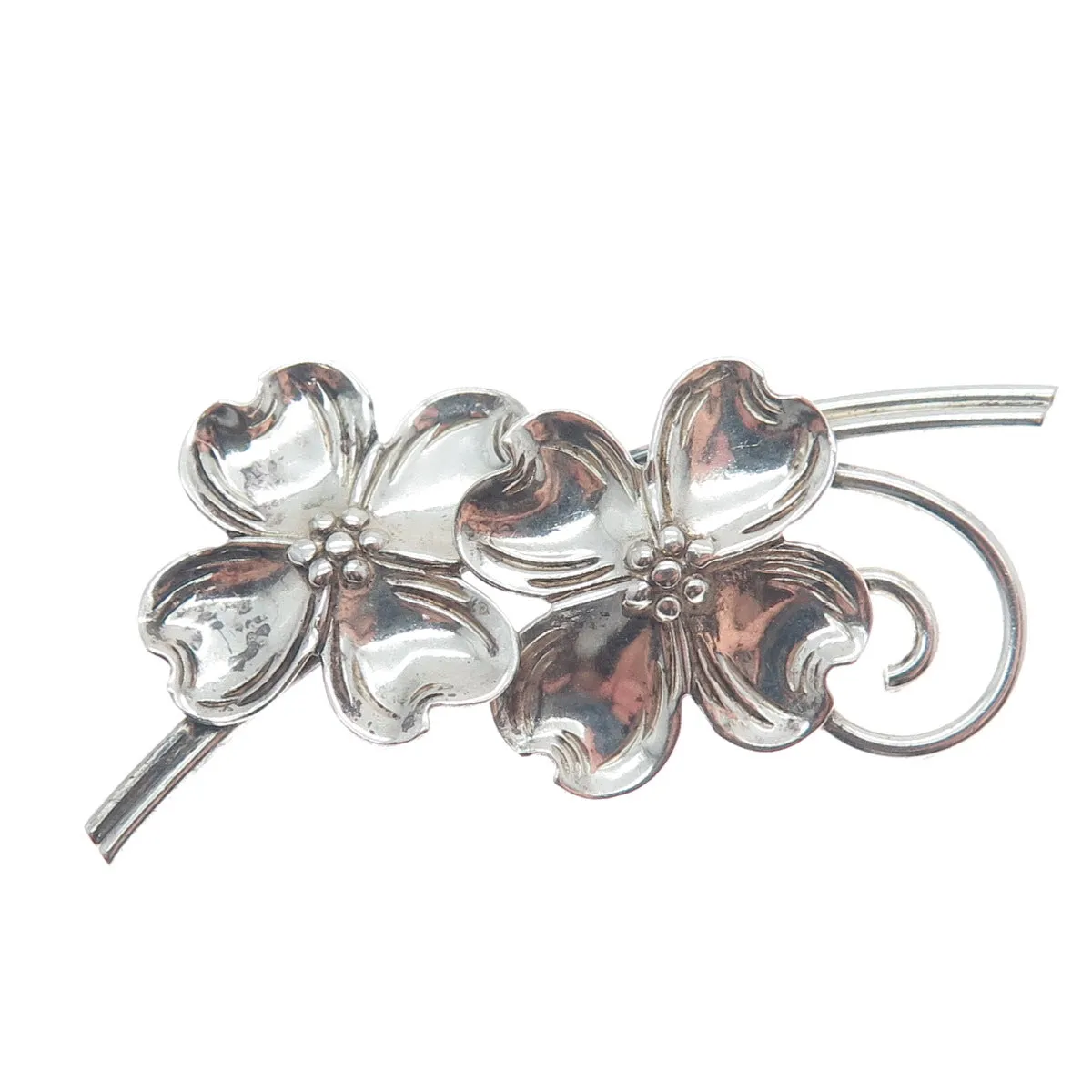 BEAU 925 Sterling Silver Antique Art Deco Dogwood Flower Pin Brooch