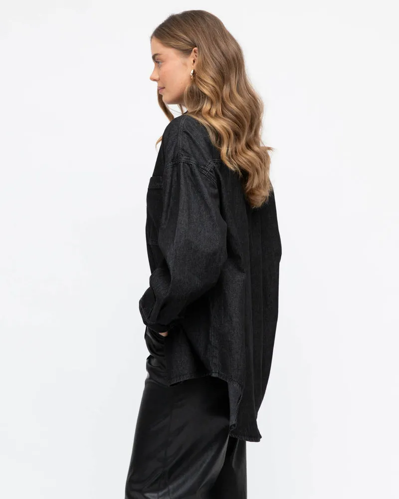 Black Denim Shirt/Jacket By White Closet