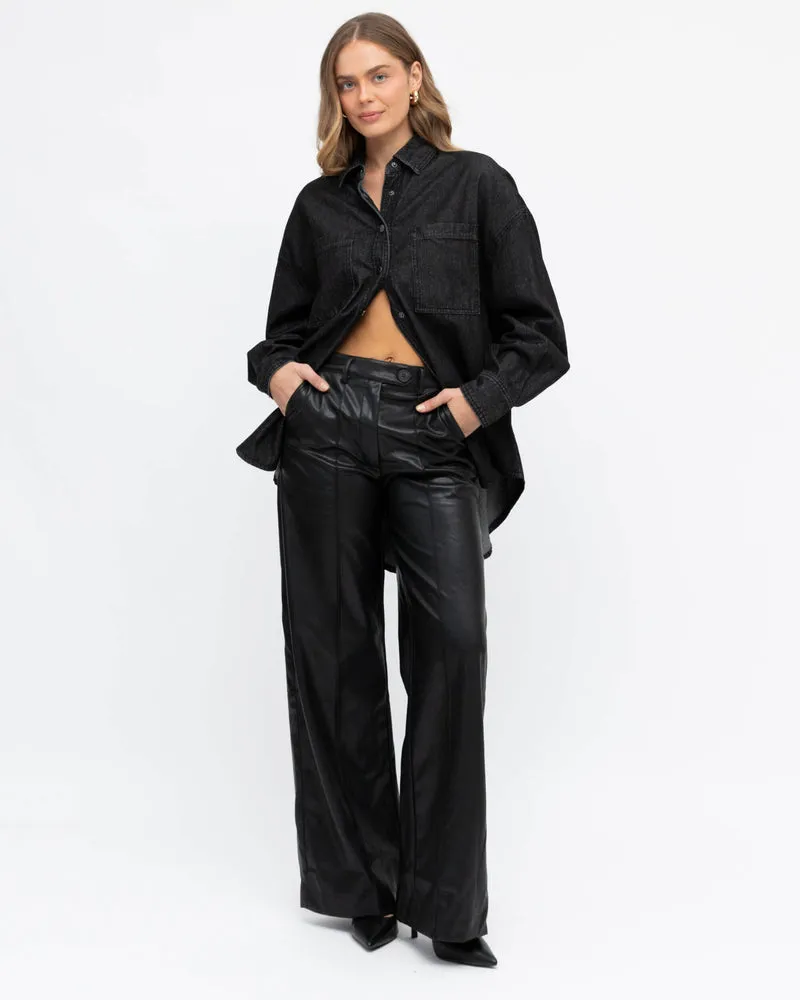 Black Denim Shirt/Jacket By White Closet