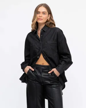 Black Denim Shirt/Jacket By White Closet
