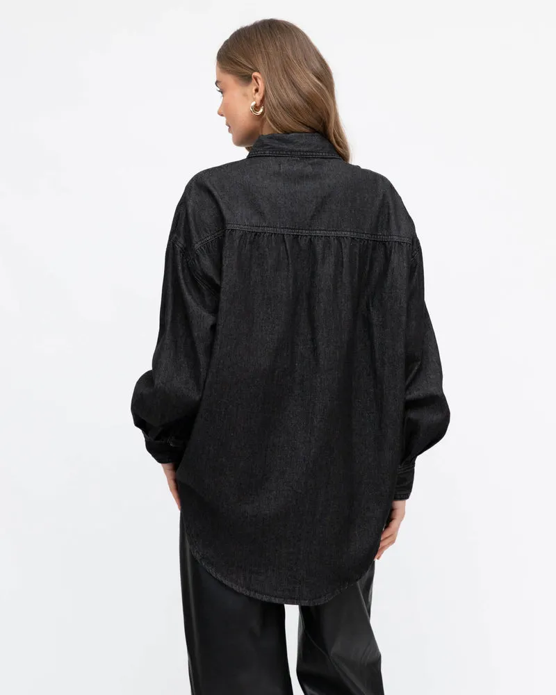 Black Denim Shirt/Jacket By White Closet