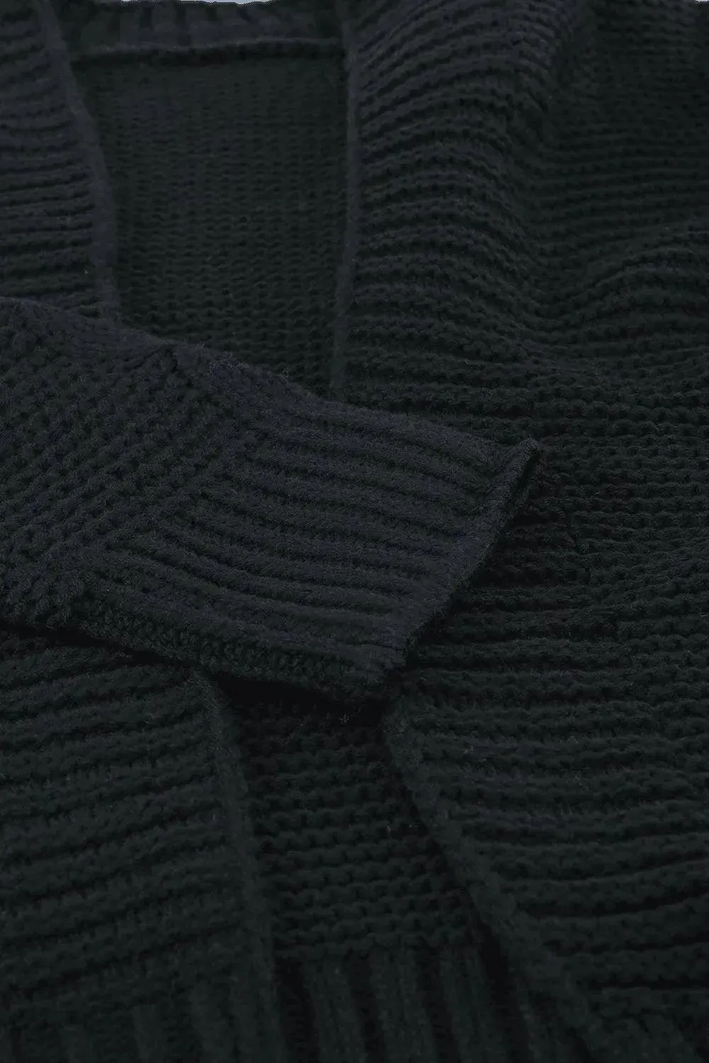 Black Open Front Chunky Knit Cardigan