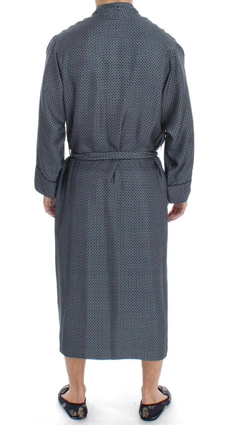 Blue Geometrical Print SILK Robe