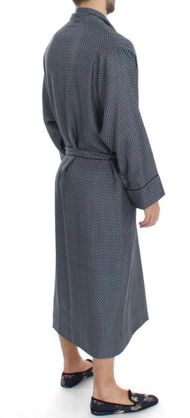 Blue Geometrical Print SILK Robe