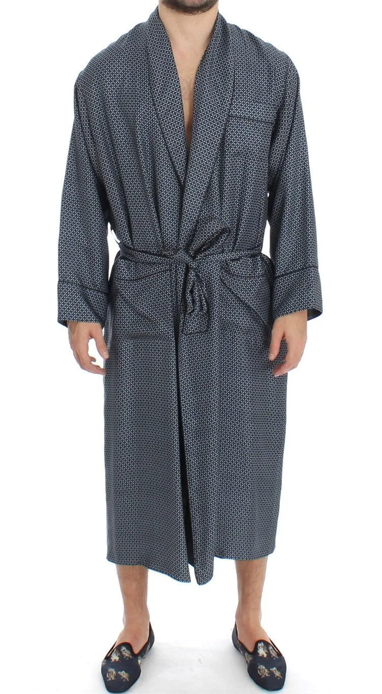 Blue Geometrical Print SILK Robe
