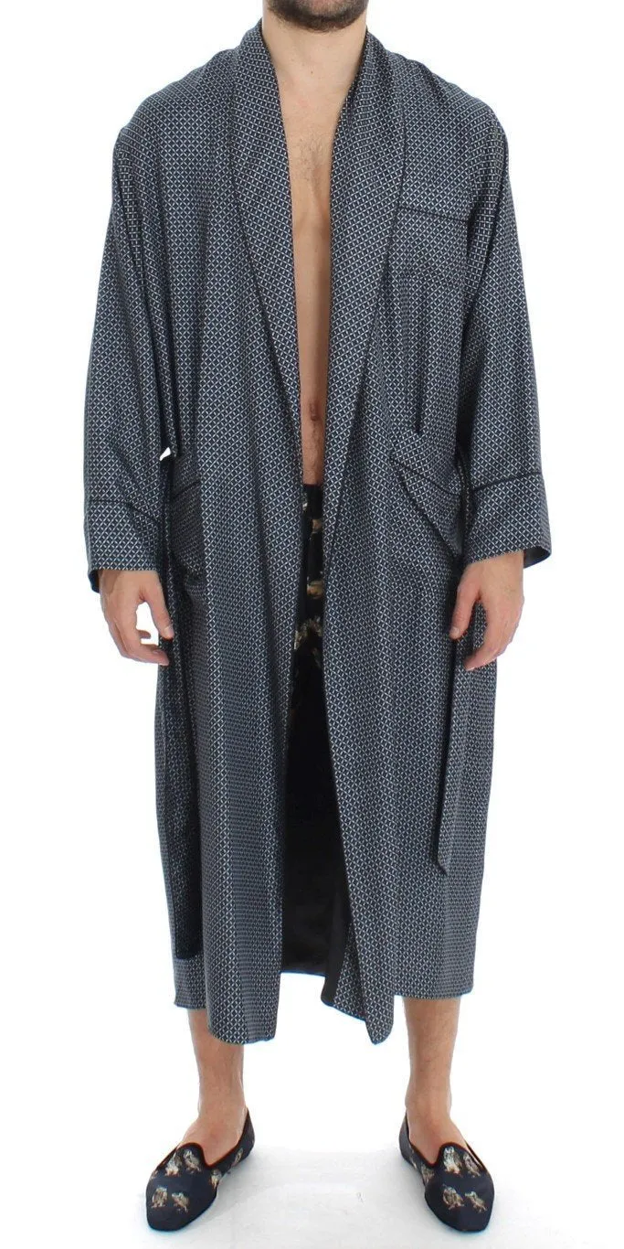 Blue Geometrical Print SILK Robe
