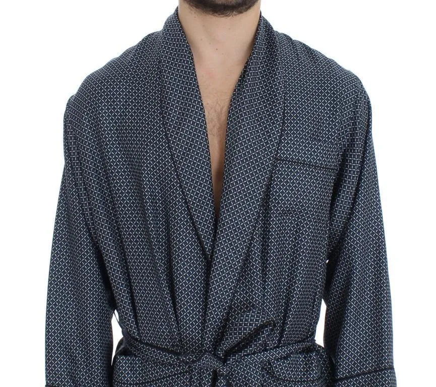Blue Geometrical Print SILK Robe