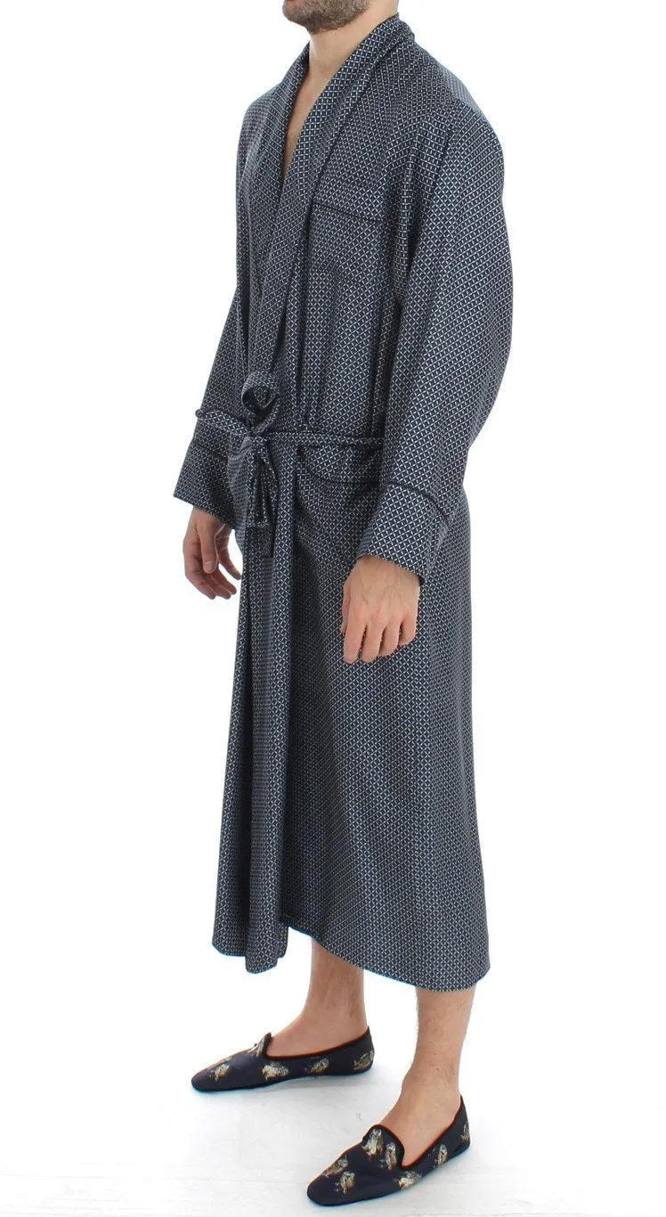 Blue Geometrical Print SILK Robe