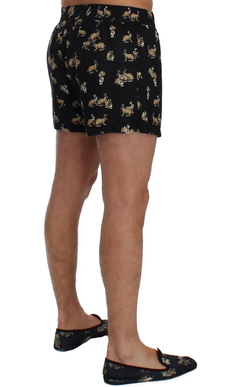 Blue Rabbit Print SILK Pajama Shorts