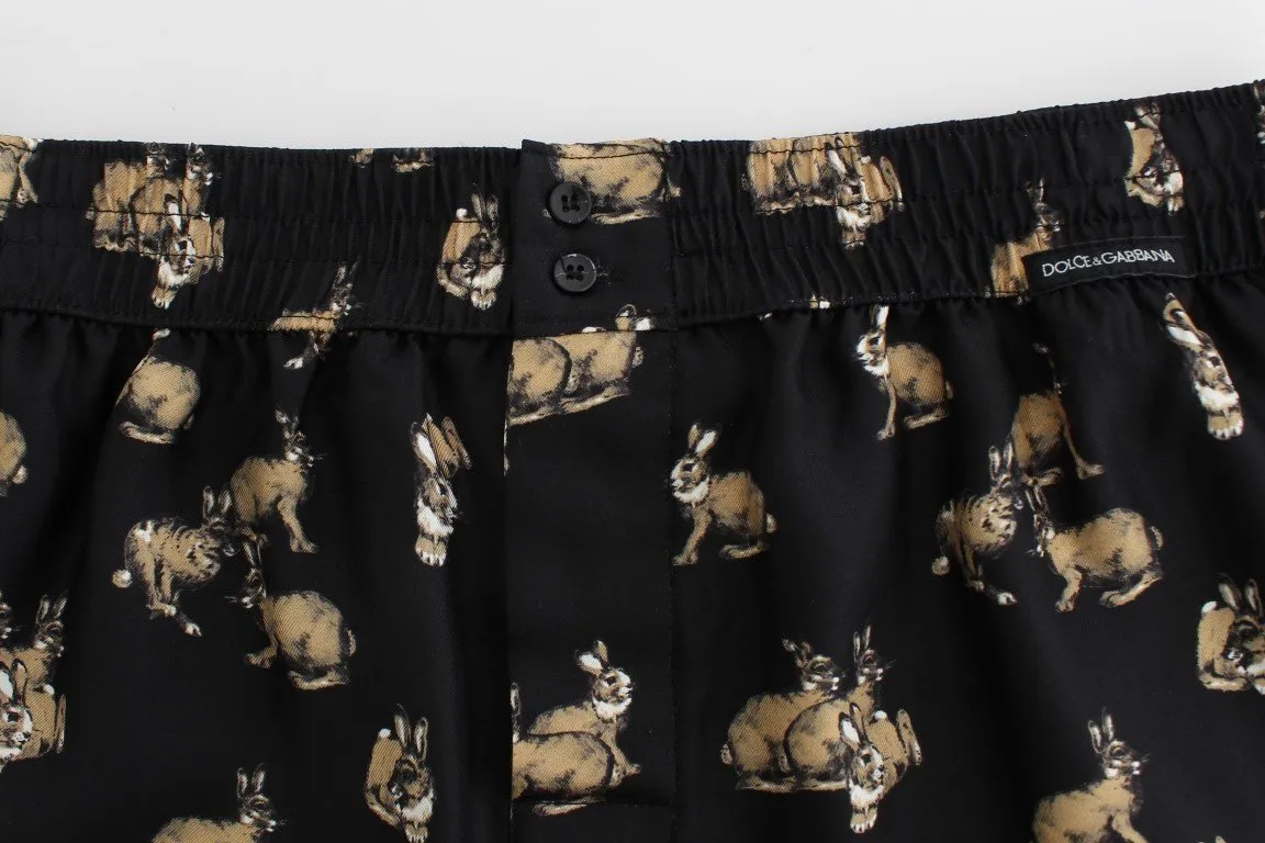 Blue Rabbit Print SILK Pajama Shorts