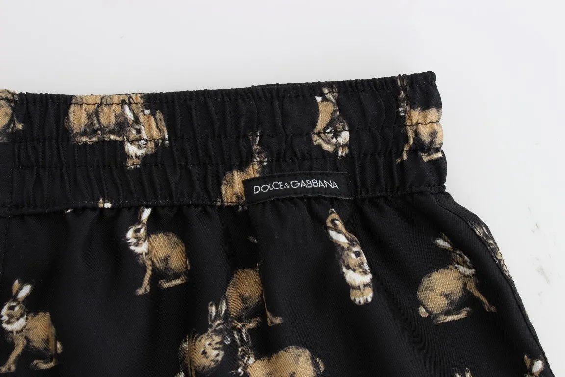 Blue Rabbit Print SILK Pajama Shorts