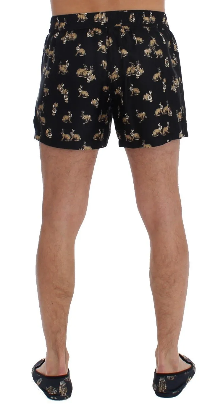 Blue Rabbit Print SILK Pajama Shorts