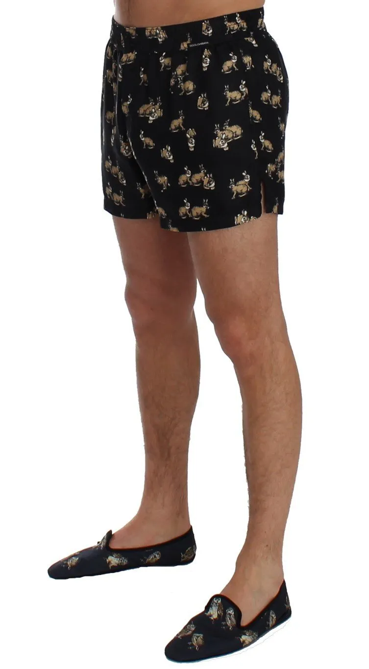 Blue Rabbit Print SILK Pajama Shorts