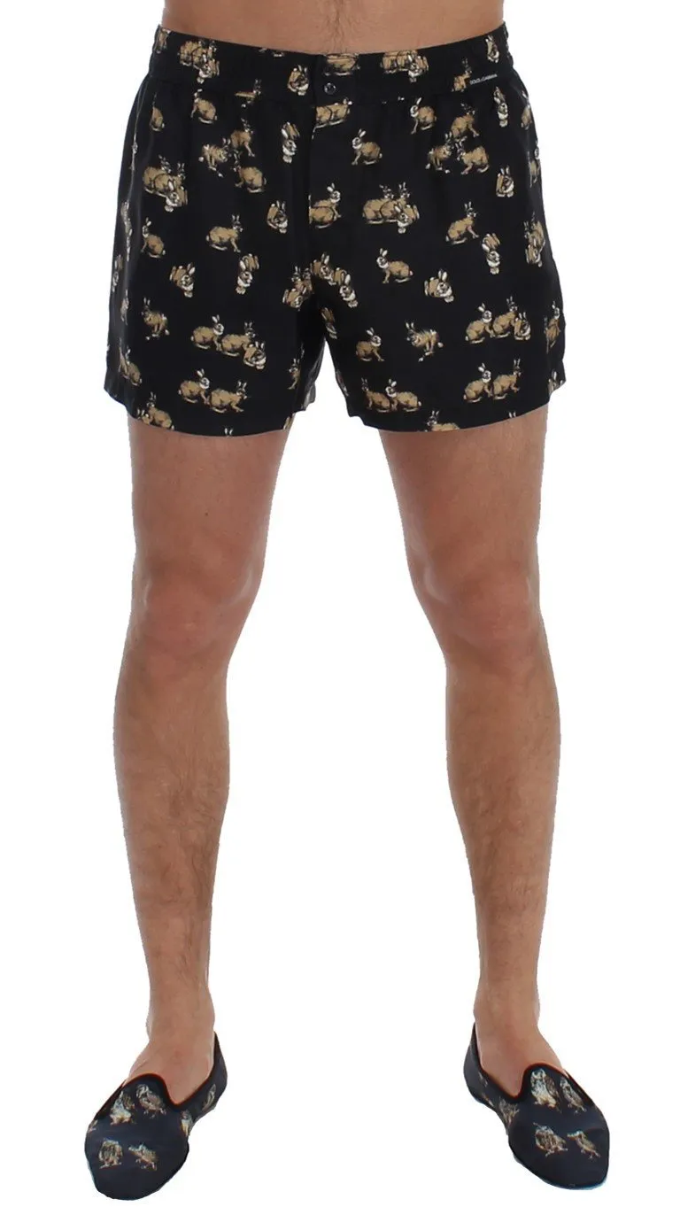 Blue Rabbit Print SILK Pajama Shorts