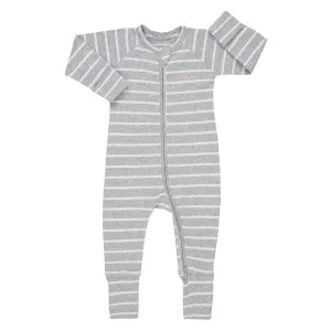 BONDS Ribbed Zip Wondersuit Baby Romper - Stripe Grey Marl / White