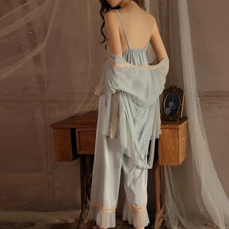 Brietta Silk Lace Pajamas Shorts Set - Baby Blue