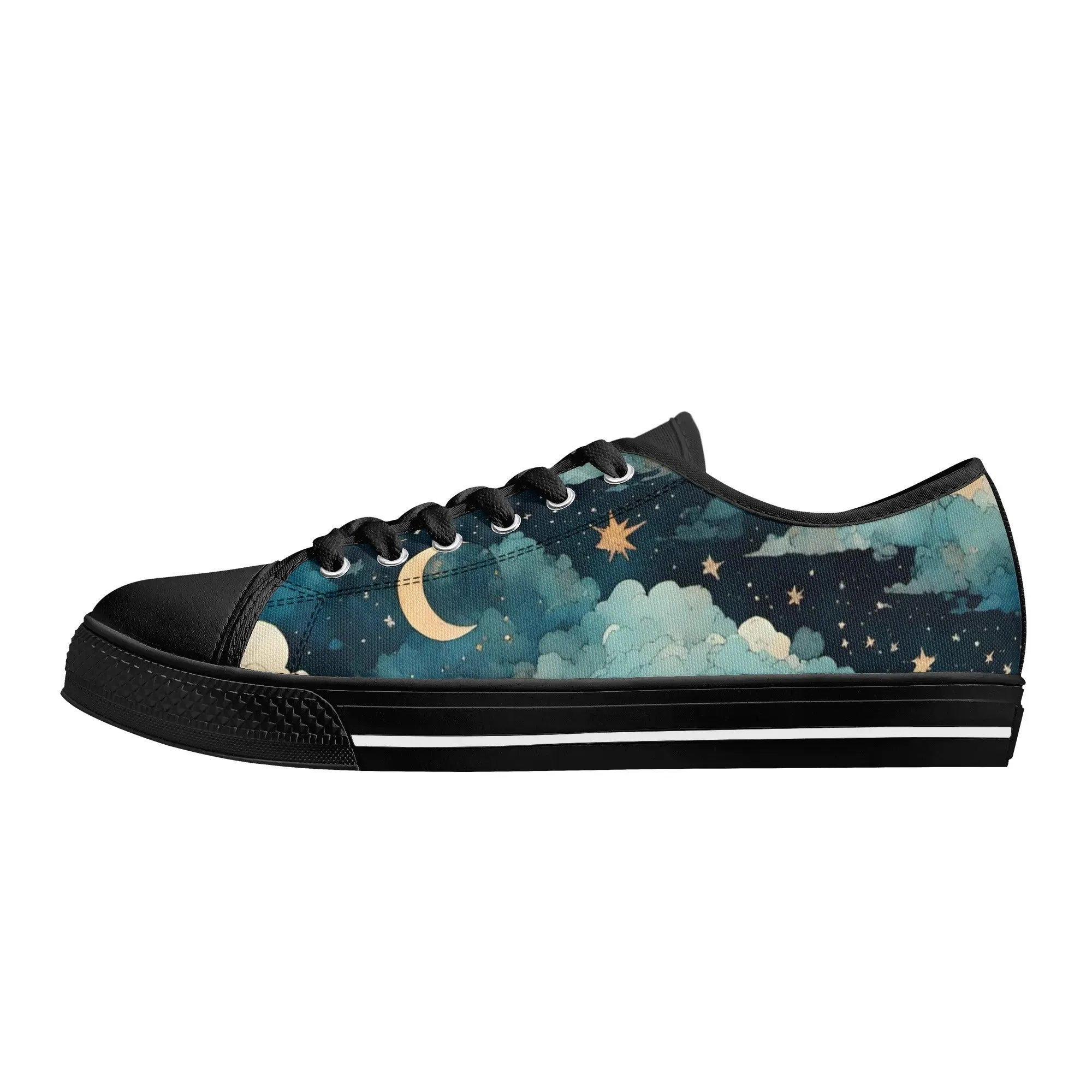 Celestial Blue Clouds Sky Womens Rubber Low Top Sneakers