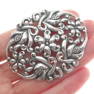 CFO DANECRAFT 925 Sterling Silver Antique Art Deco Flower Oxidized Pin Brooch