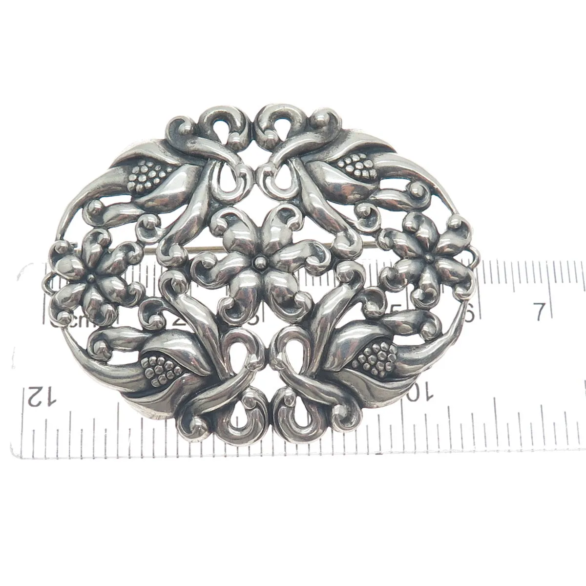 CFO DANECRAFT 925 Sterling Silver Antique Art Deco Flower Oxidized Pin Brooch