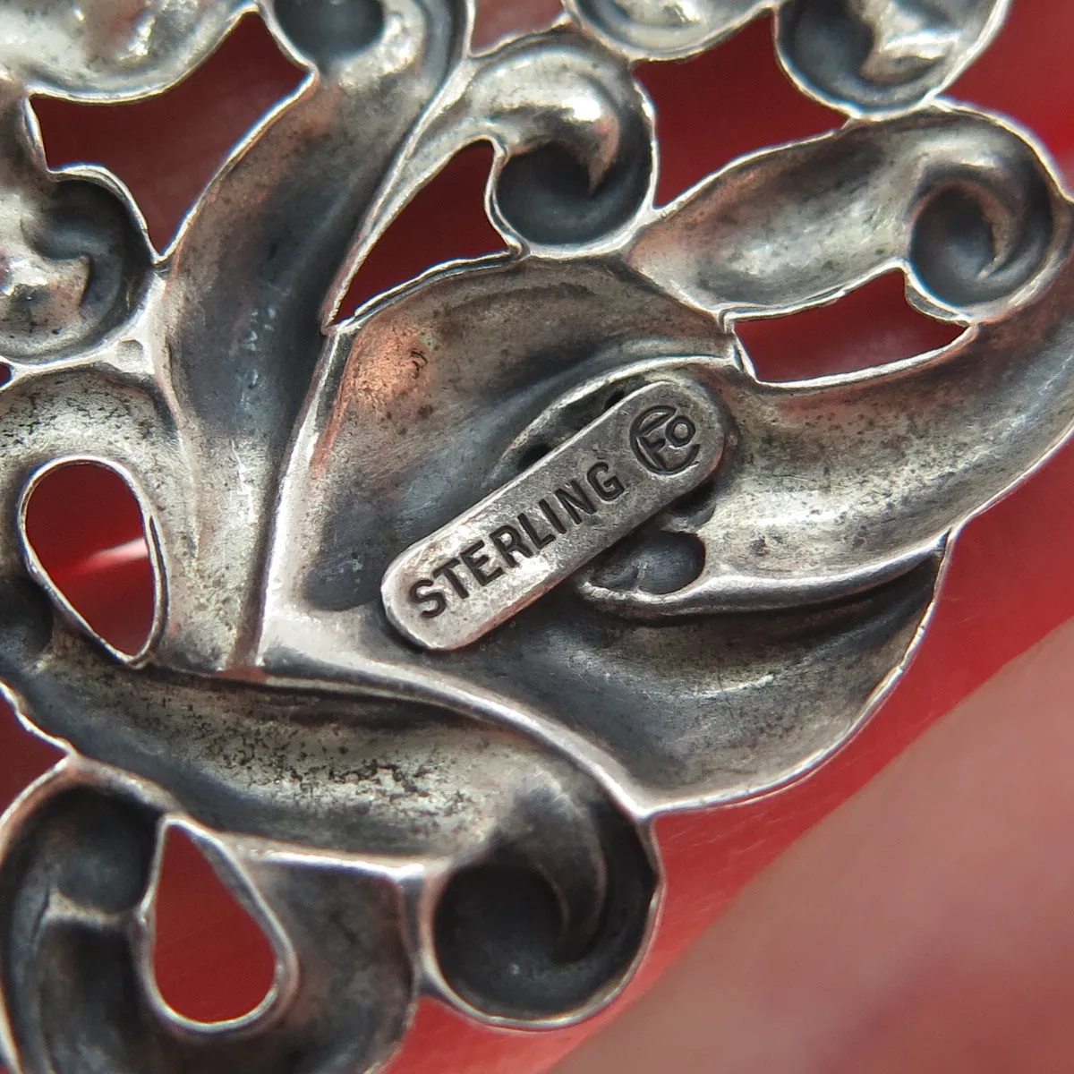 CFO DANECRAFT 925 Sterling Silver Antique Art Deco Flower Oxidized Pin Brooch