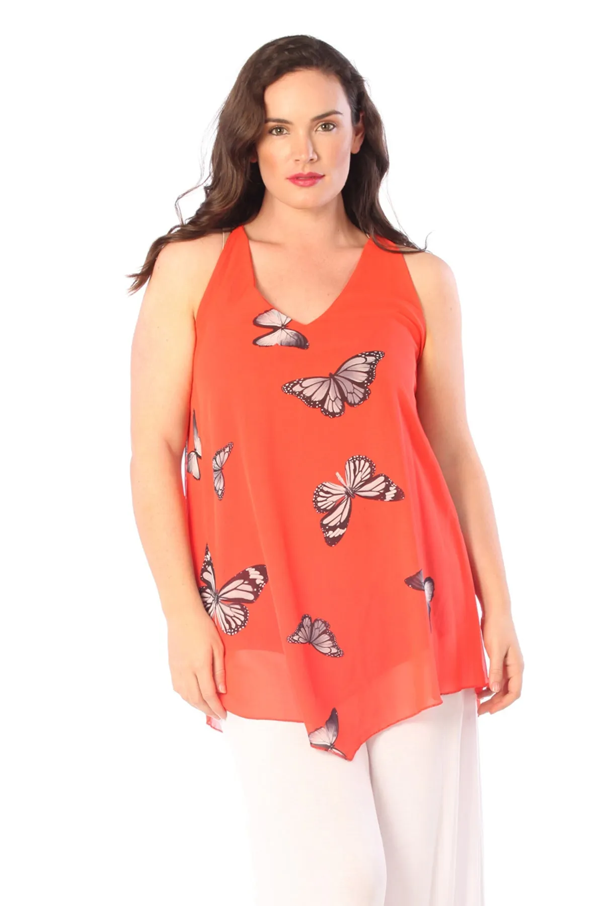 Chiffon Butterfly Print Lined Vest Top