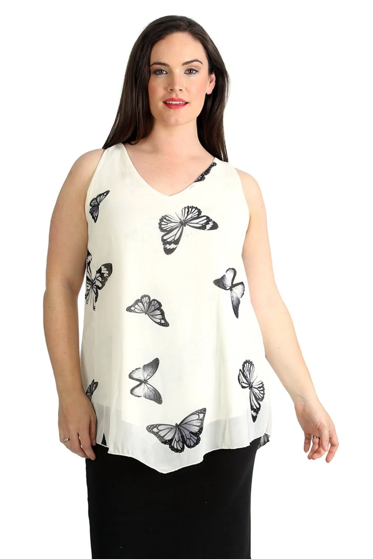 Chiffon Butterfly Print Lined Vest Top