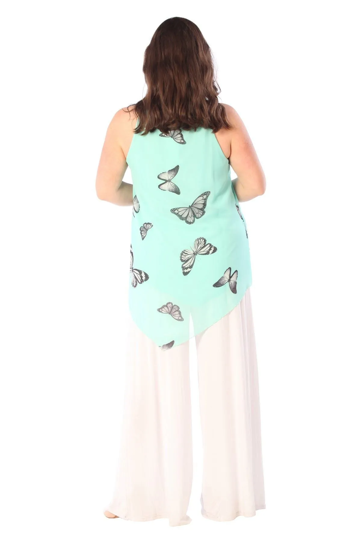 Chiffon Butterfly Print Lined Vest Top