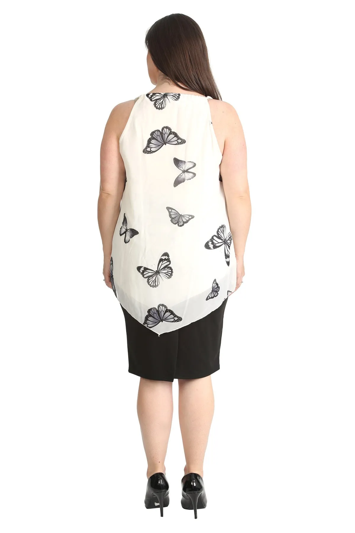 Chiffon Butterfly Print Lined Vest Top