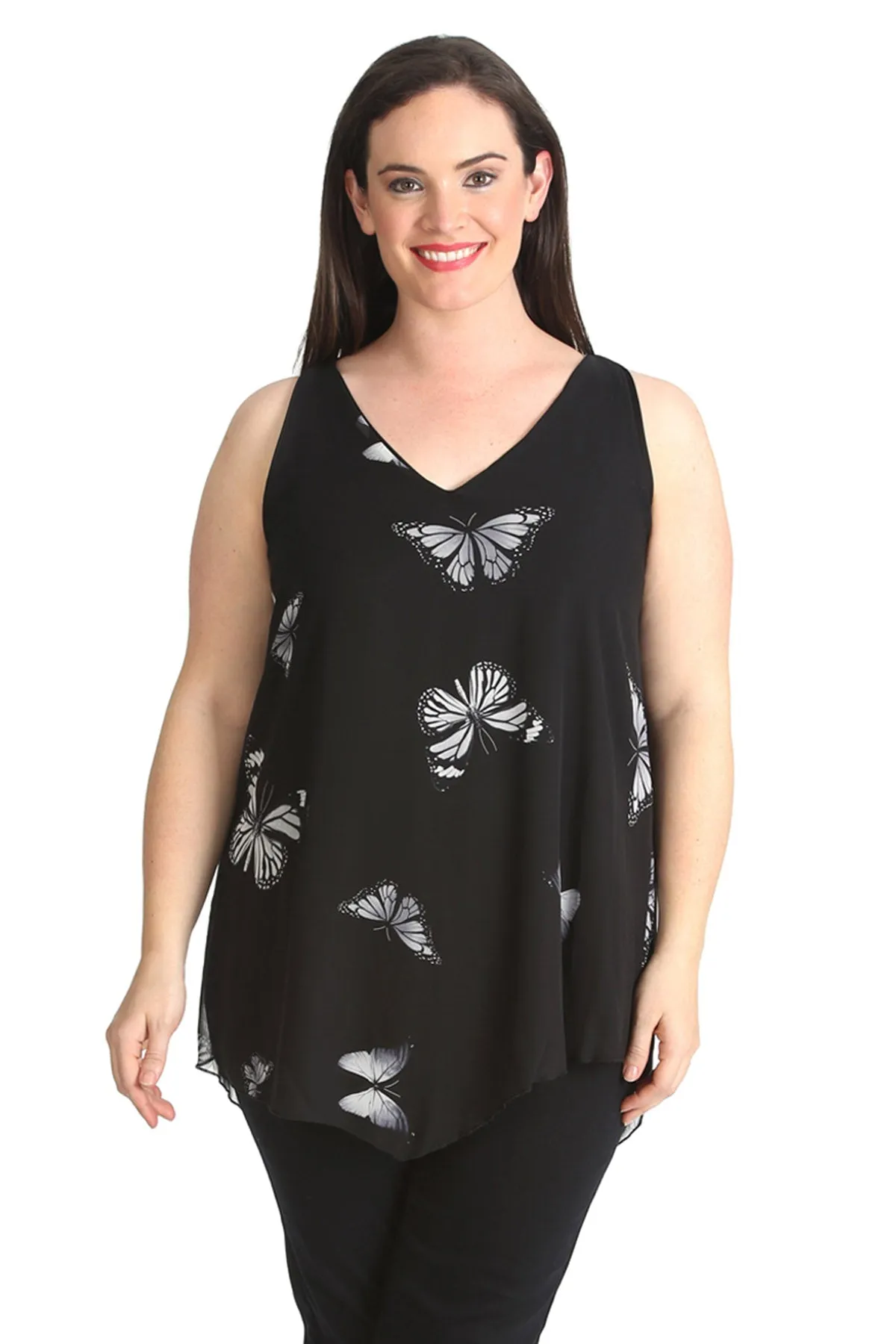 Chiffon Butterfly Print Lined Vest Top