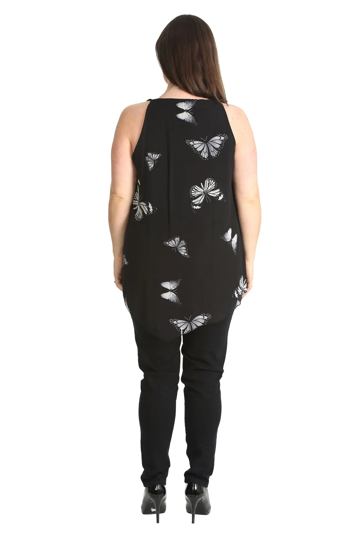 Chiffon Butterfly Print Lined Vest Top