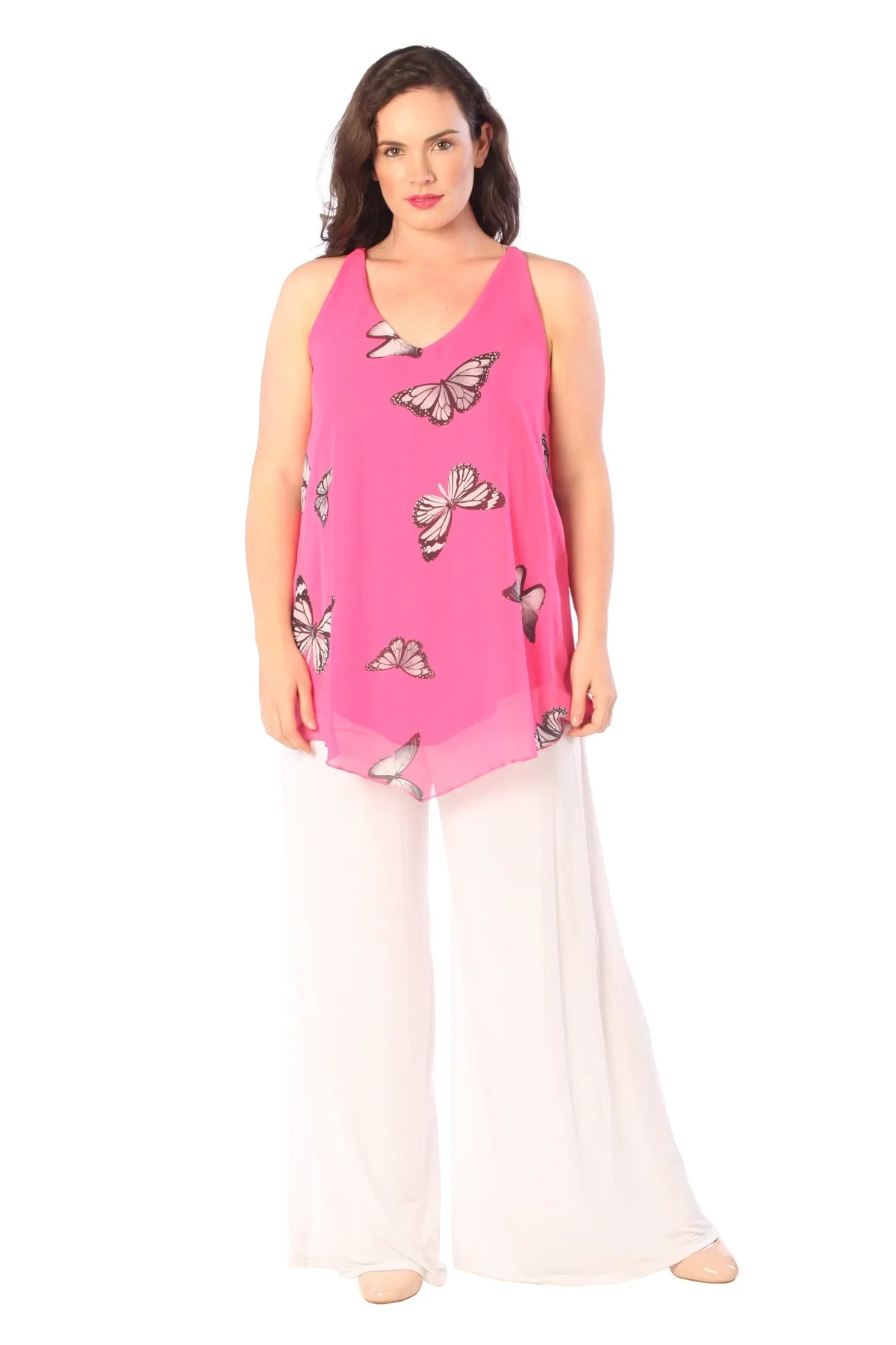 Chiffon Butterfly Print Lined Vest Top