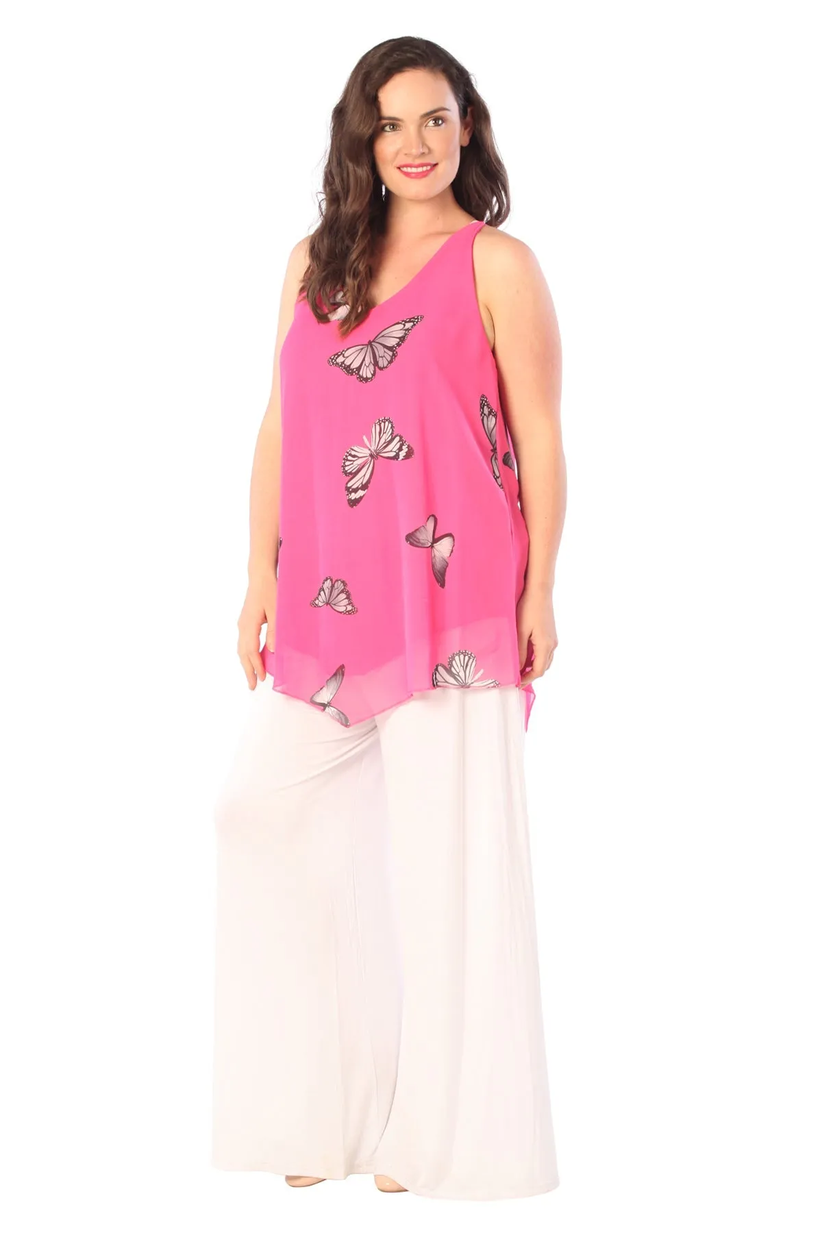 Chiffon Butterfly Print Lined Vest Top