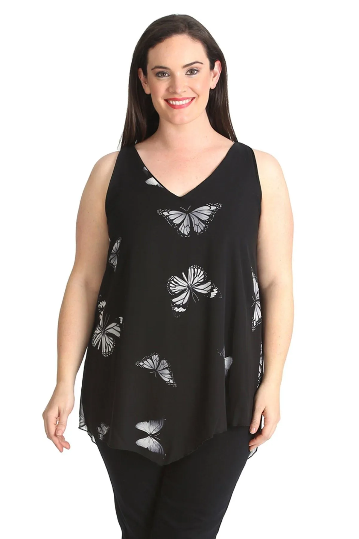 Chiffon Butterfly Print Lined Vest Top