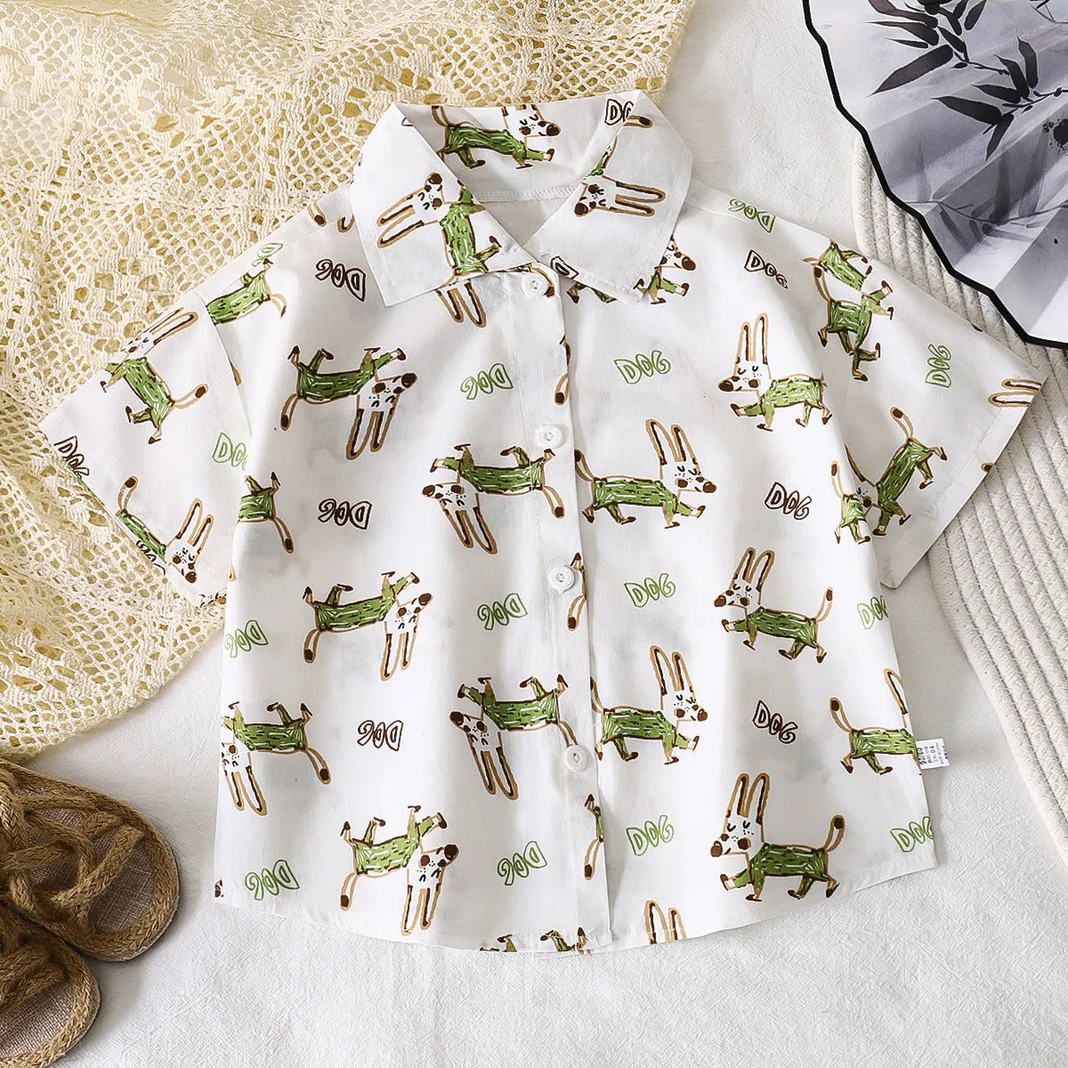 Children's shirts summer new boys short-sleeved cardigan baby cotton top lapel shirt foreign style children's clothing