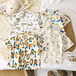 Children's shirts summer new boys short-sleeved cardigan baby cotton top lapel shirt foreign style children's clothing