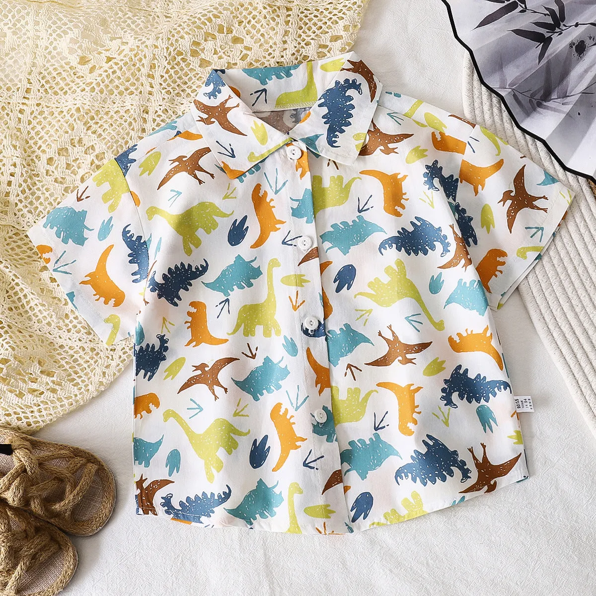 Children's shirts summer new boys short-sleeved cardigan baby cotton top lapel shirt foreign style children's clothing