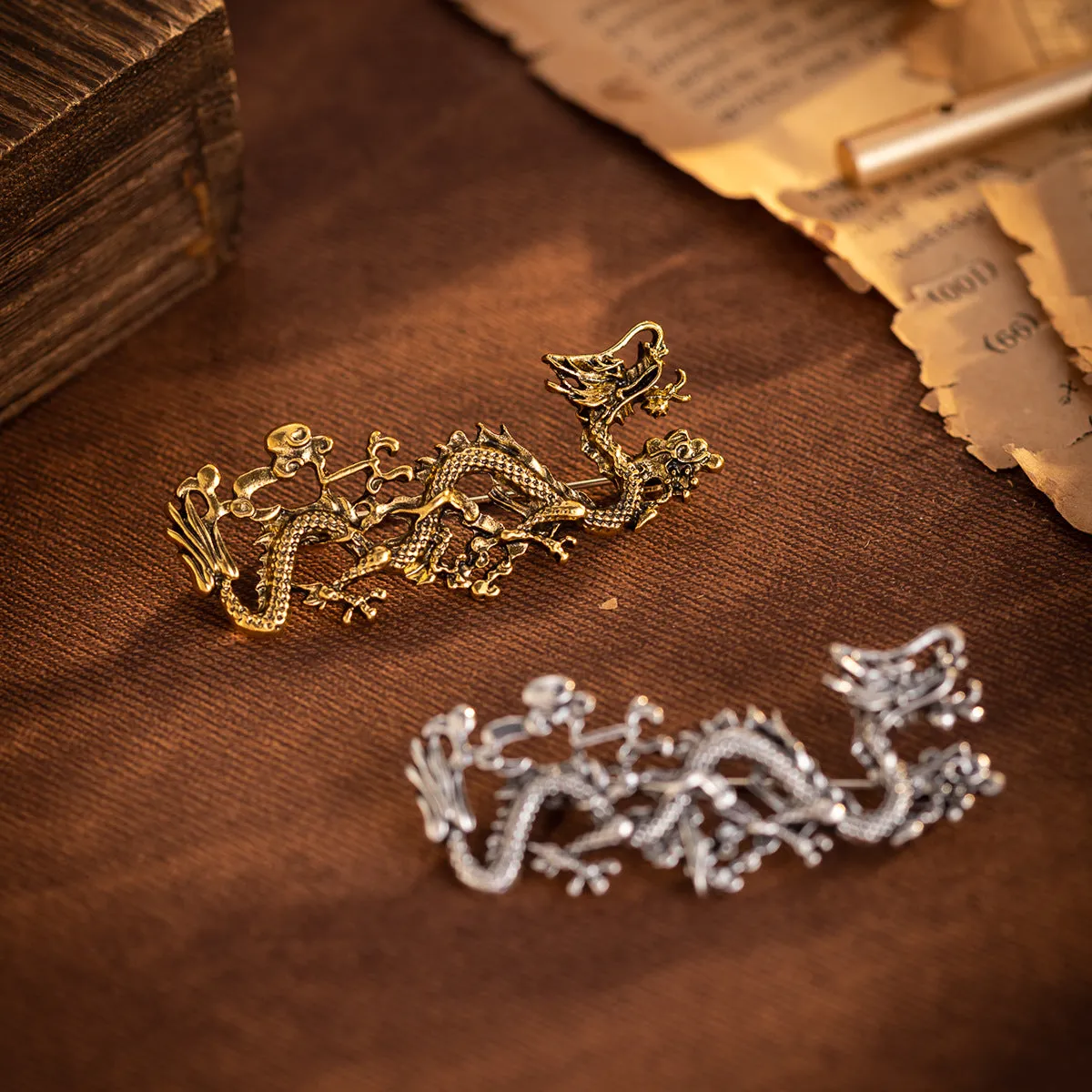 Chinese Ethnic Dragon Totem Brooch 4 Pack