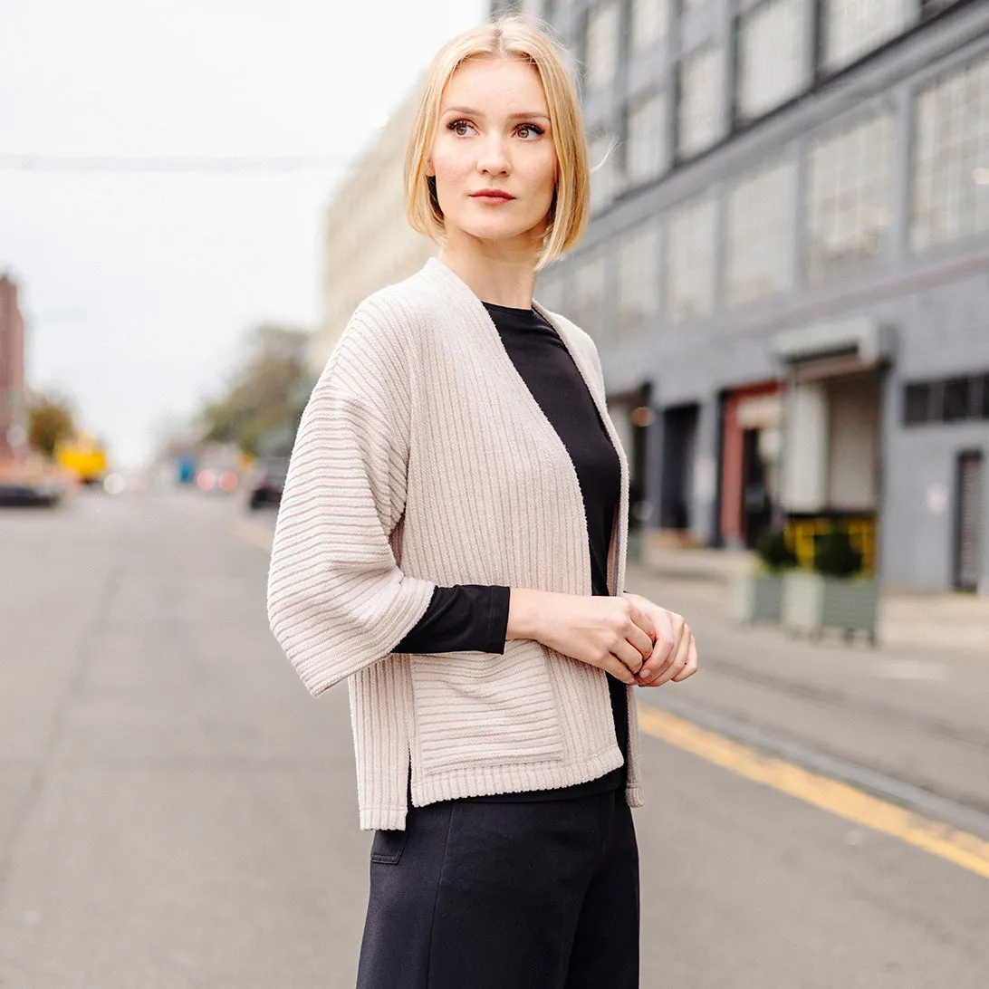 Chunky Ribbed - Cropped Pocket Sweater Cardigan - Sand - Final Sale!