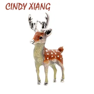 CINDY XIANG 3 Colors Available Cute Small Deer Brooches for Women Bucks Sika Deer Animal Brooch Pin Coat Accessories Kids Gift