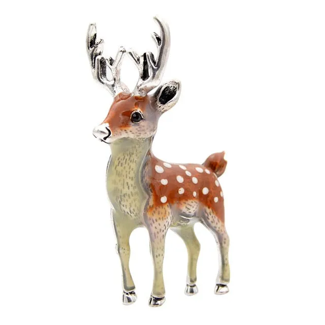 CINDY XIANG 3 Colors Available Cute Small Deer Brooches for Women Bucks Sika Deer Animal Brooch Pin Coat Accessories Kids Gift