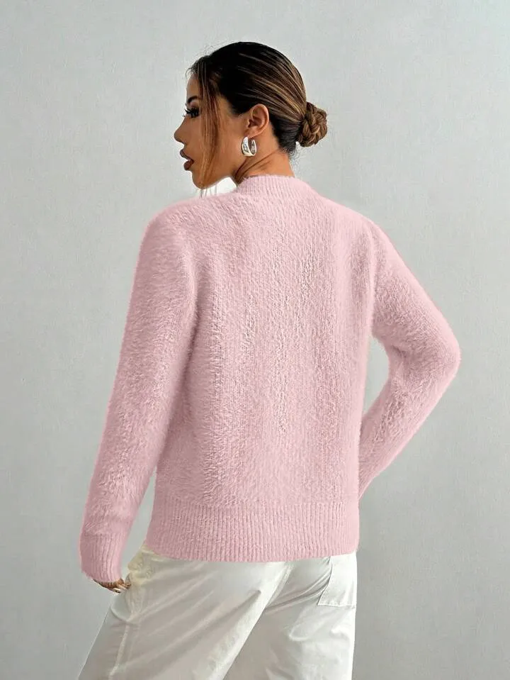 CM-CS106486 Women Casual Seoul Style Colorful Heart Button Front Cardigan - Pink