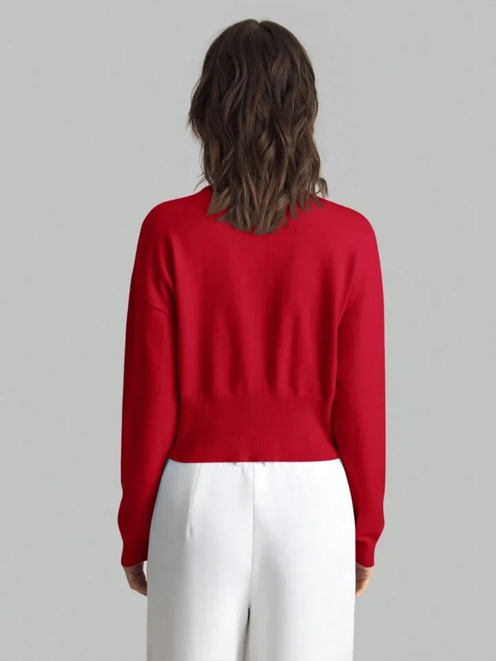 CM-CS174676 Women Casual Seoul Style Heart Shaped Button Front Cardigan - Red