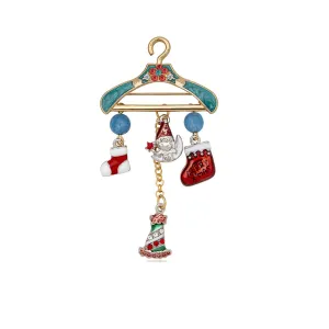 Colored Enamel & Enamel Two Tone Christmas Charm Hanger Brooch