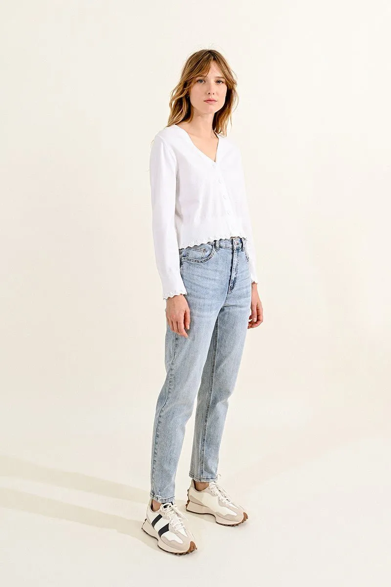 CROPPED CARDIGAN WITH SCALLOPED EDGES