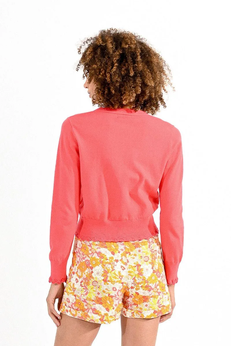 CROPPED CARDIGAN WITH SCALLOPED EDGES
