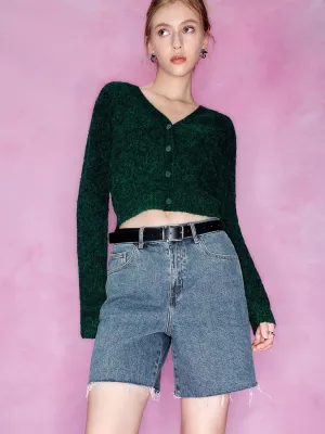 Cropped V-Neck Knitted Cardigans