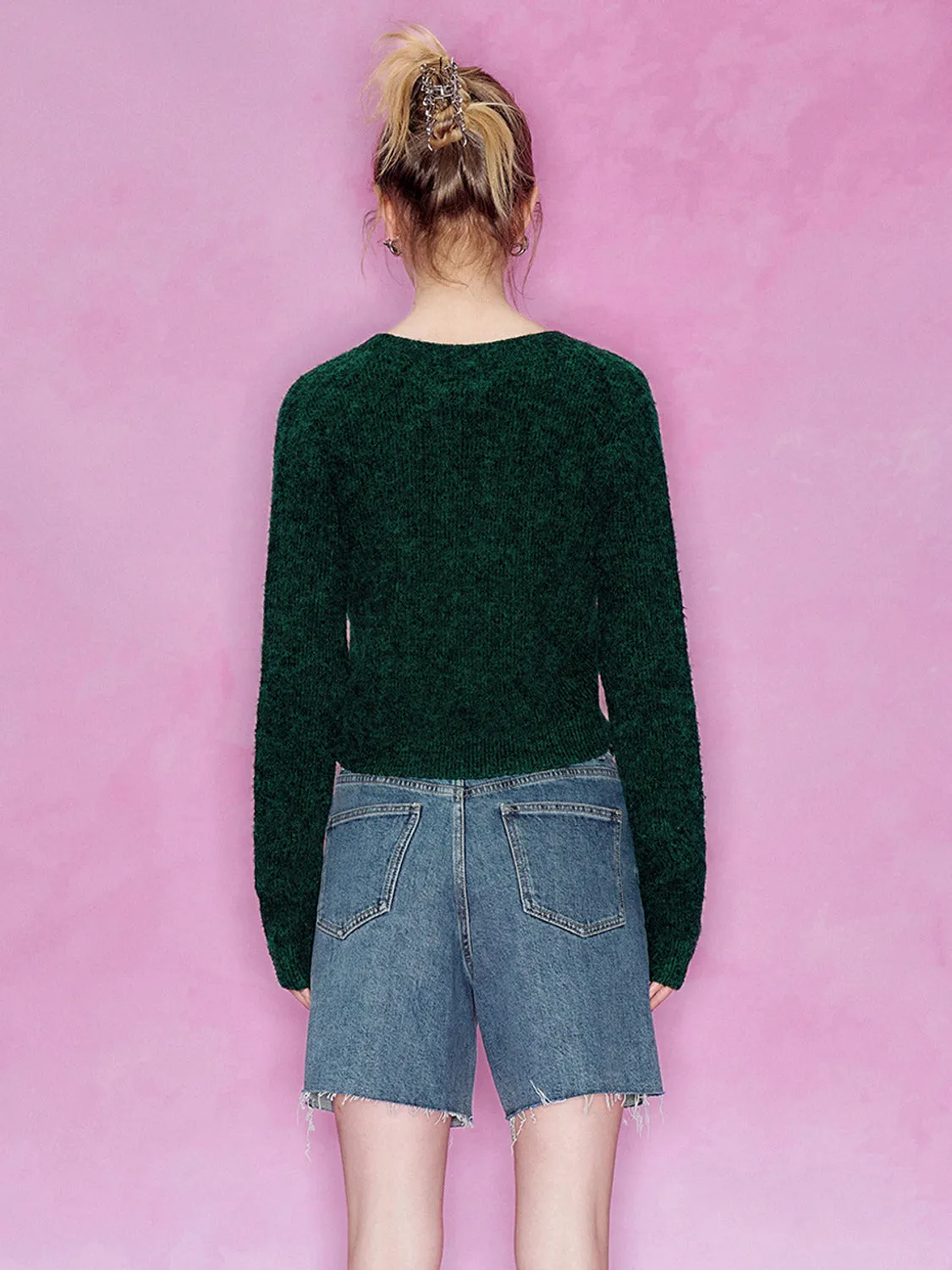 Cropped V-Neck Knitted Cardigans