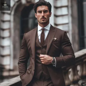 Custom Dark Brown Three-Piece Men's Wedding Suit - Bespoke Tailored Suits for Weddings