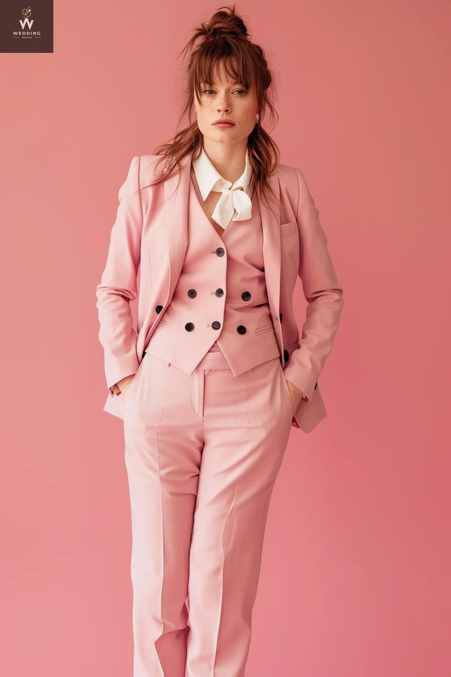 Custom Pink 3-Piece Suit for Women – Business Formalwear, Two-Button Jacket, Trousers